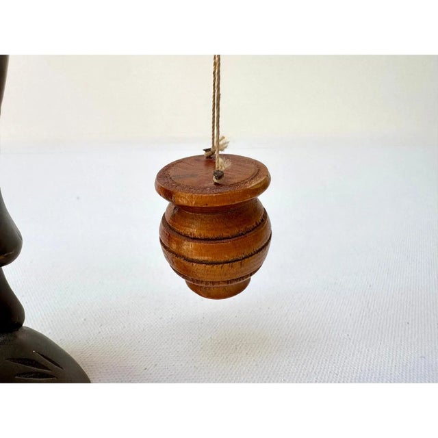 Chinese Title: Vintage Hand Carved Wood Fisherman Figure With Shoulder Pole For Sale - Image 3 of 8