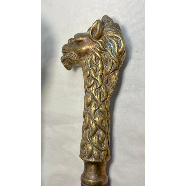 Set of 3 Antique 1800s Brass Steel Figural Dragon Fireplace Tools Poker Tong For Sale - Image 9 of 15