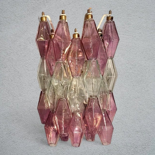 Glass Pink and Clear Poliedri Sconces by Carlo Scarpa for Venini, 1980s, Set of 2 For Sale - Image 7 of 13