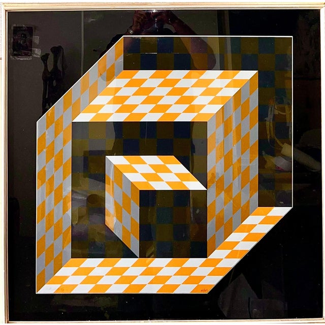 Victor Vasarely, 1970's Enamel Metal Vasarely Silkscreen Screenprint Axo Kinetic Op Art Sculpture, c.1970's For Sale