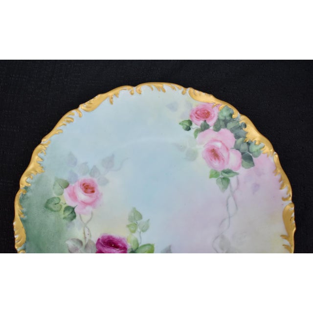 Antique T and v Limoges French Porcelain Cabinet Plate Hand Painted Roses Gold Rim For Sale In Philadelphia - Image 6 of 15