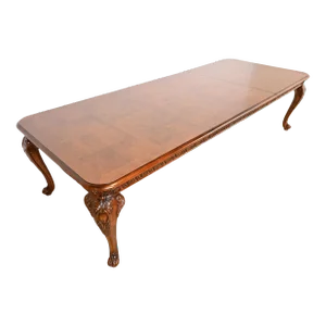 Henredon Italian Baroque Carved Oak and Burl Wood Extension Dining Table, Newly Refinished