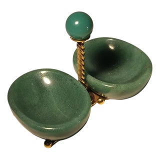 Double Salt Cellar Condiment Bowl in Silver, Vermeil, and Aventurine by Wolfers Frères, 1950 For Sale