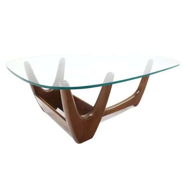 Transparent Vintage Mid Century Organic Kidney Shape Glass Top Walnut Coffee Table For Sale - Image 8 of 10