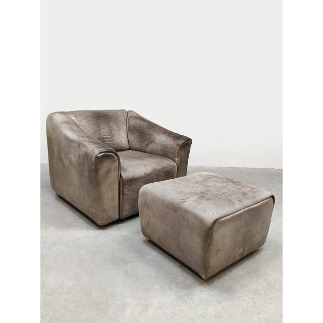 Set of Vintage Leather DS47 Armchair and Ottoman from de Sede, 1970s For Sale - Image 4 of 6