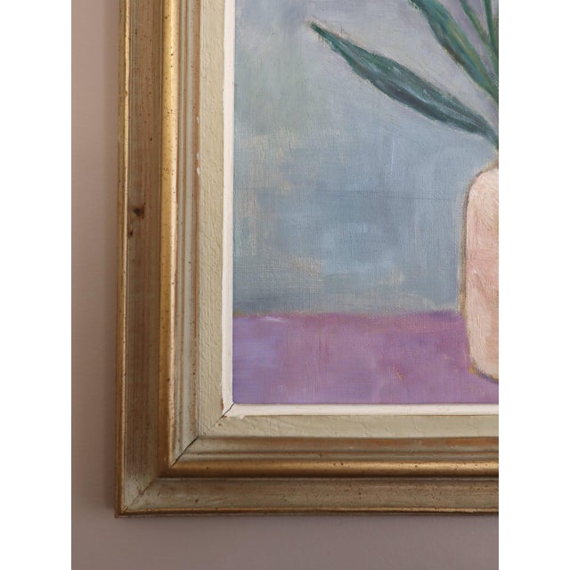 Mid-Century Modern 'Lilies in a Vase' Vintage Original Still Life Oil Painting, Framed For Sale - Image 9 of 13