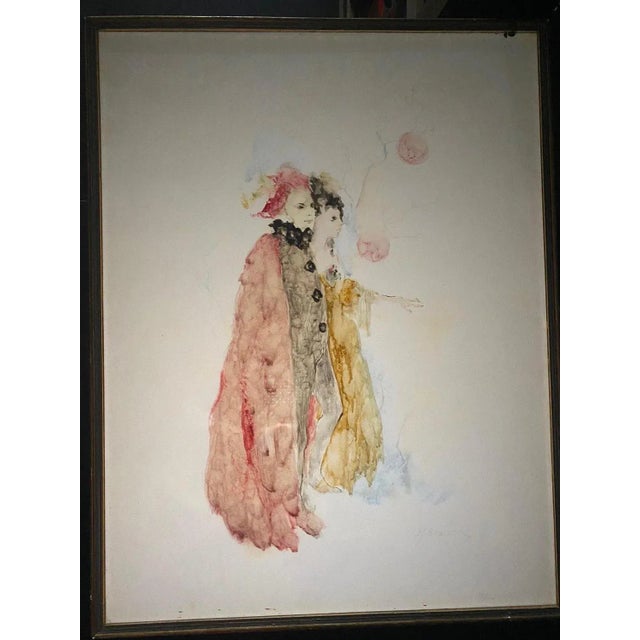 Modern André Braunecker, Les Pierrots, Oil on Paper For Sale - Image 3 of 11