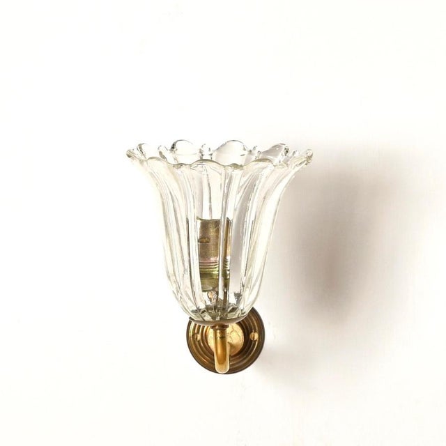 Murano Glass and Brass Flower Sconces from Barovier, Italy, 1950s, Set of 2 For Sale - Image 10 of 18