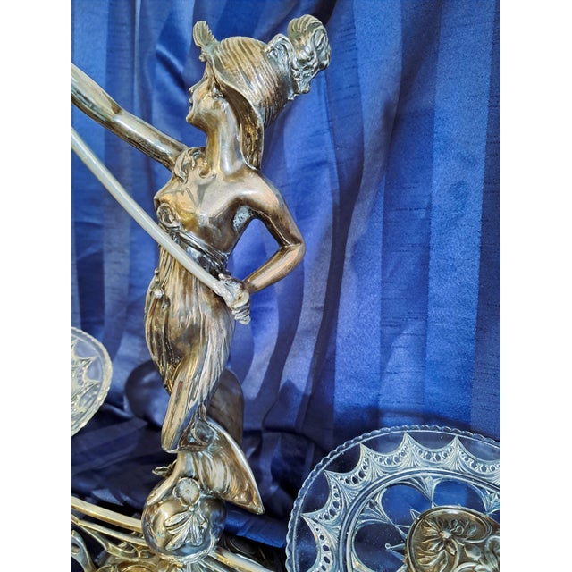 Art Nouveau Silver-Plated Centrepiece with 2 Glass Inserts and Etched Motifs, 1903 For Sale - Image 3 of 9