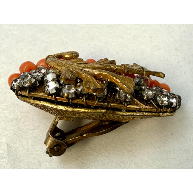 Miriam Haskell Signed Wired Glass Coral Beads & Prong Set Rhinestones Frank Hess For Sale - Image 9 of 10