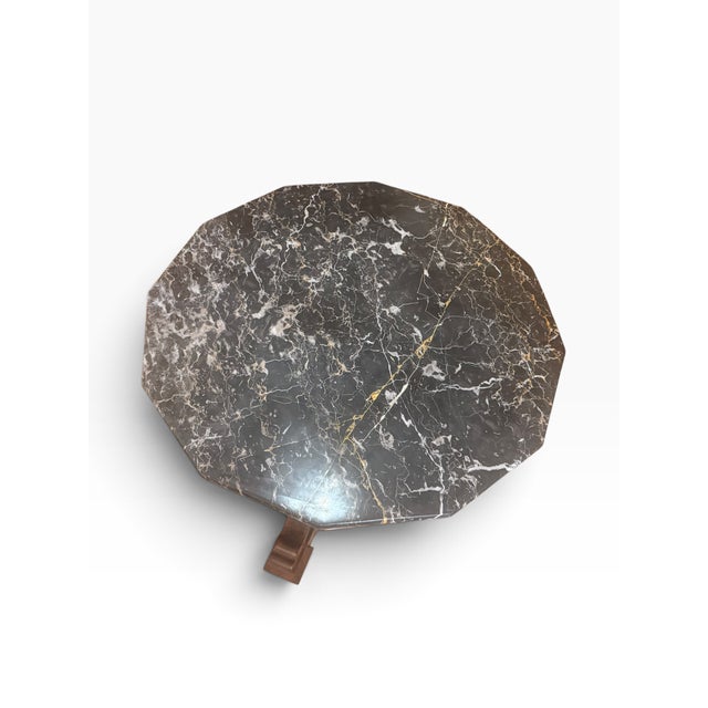 Antique Octagonal Black Marble Top Mahogany Center Table on Porcelain Casters For Sale In Boston - Image 6 of 15