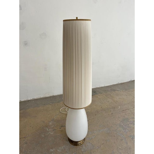 White White Floor Lamp with Opal Glass Base and Pleated Shade, 1960s For Sale - Image 8 of 11