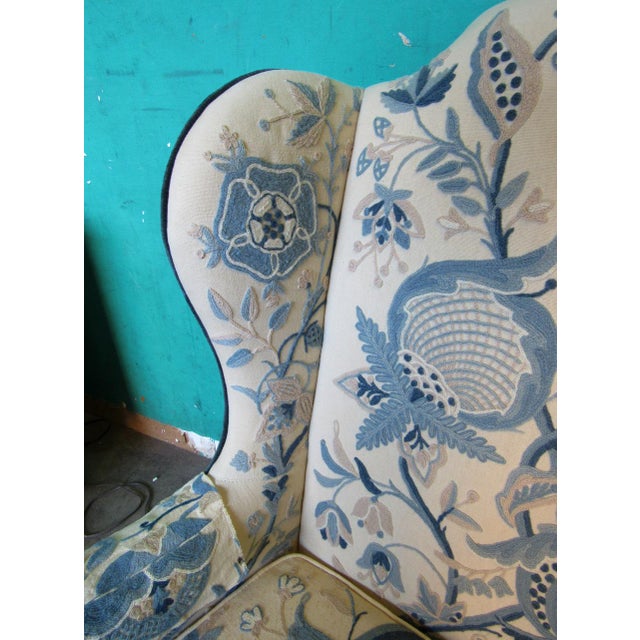 Vintage Queen Anne Style Embroidered Wingback "Tree of Life" Chair by