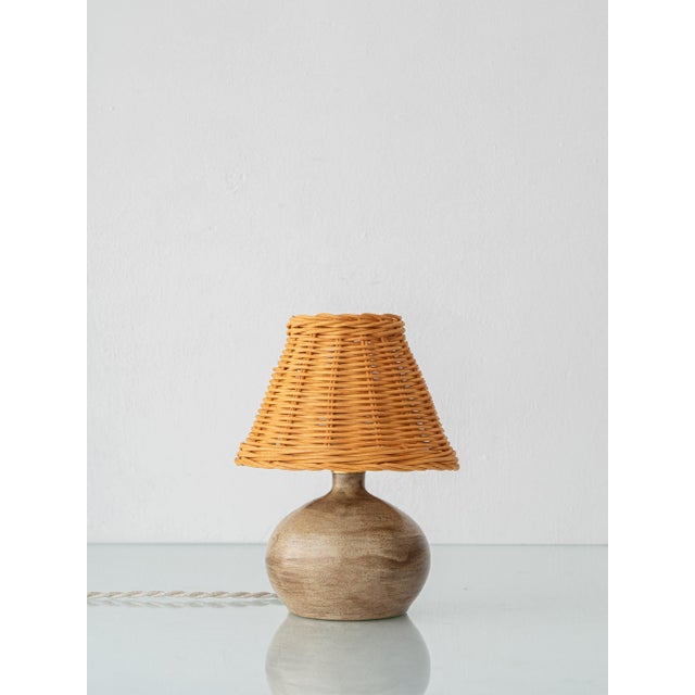 20th Century Modern French Studio Pottery Stoneware Table Lamp with Rattan Shade, 1950s For Sale - Image 15 of 15