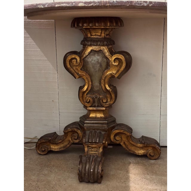 Pair of Italian Giltwood Demilune Consoles With Marble Tops For Sale - Image 9 of 12