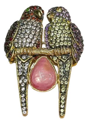 Bochic "Orient" Vintage Ruby, Amethyst & Multi Gem Brooch Pendant 18K & Silver