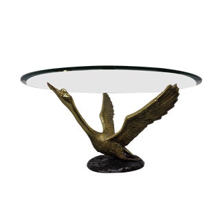 French Swan Coffee Table in Brass and Glass, 1960s For Sale