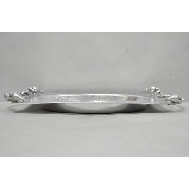 Vintage Buenilum Art Nouveau Hand Hammered Aluminum Serving Tray W Tulip Handles For Sale - Image 11 of 14