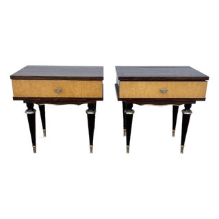 Mid-Century Modern 1950's Macassar / Burl Wood Pair of Nightstands For Sale