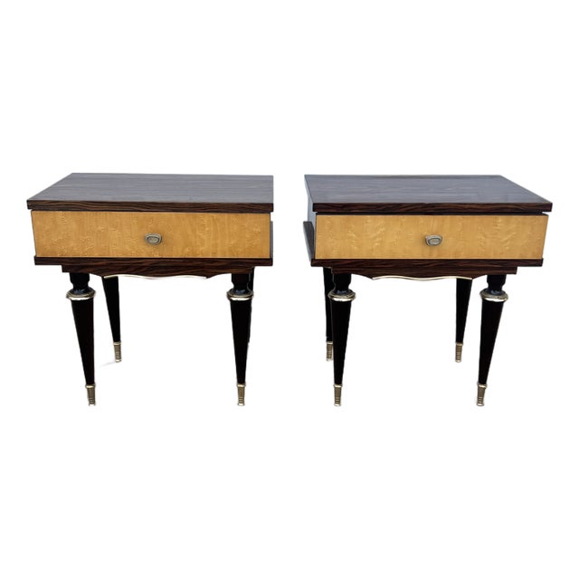 Mid-Century Modern 1950's Macassar / Burl Wood Pair of Nightstands For Sale