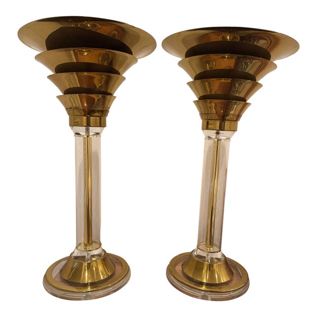 1980s Karl Springer Pair of Lamps - Bedside or Floor - Gold For Sale