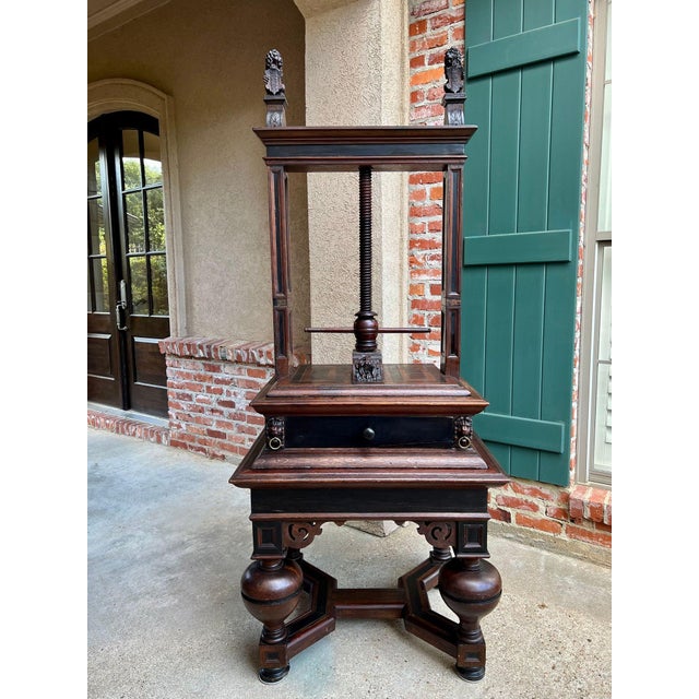 Antique English Book Press Table Renaissance Carved Oak Ebonized Cabinet C1880 For Sale - Image 13 of 18