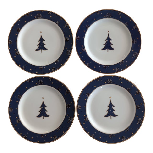Vintage 2000 Sakura Star Light 4 Christmas Celestial Salad Dessert Plates Porcelain For Sale