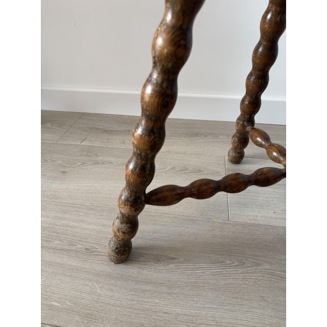Antique French Wood Stool with Turned Legs, 1950s For Sale - Image 6 of 10