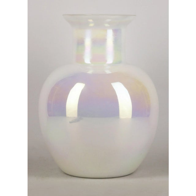 20th century Bohemian/Boho italian glazed iridescent opaline glass bulbous vase By: unknown Material: art glass, glass,...