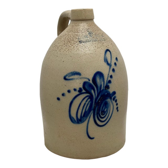 Excellent Antique American 2 Gallon Blue Decorated Stoneware Jug by F B Norton & Co. Worcester Massachusetts 1880s For Sale