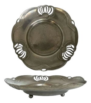 Pair of German Orivit Jugendstil Pewter Floral Footed Serving Bowls