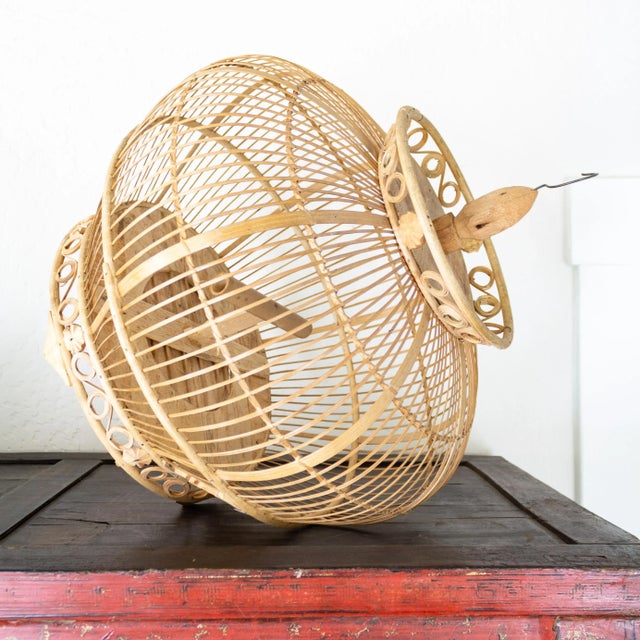 Wood Indonesian Bamboo and Rattan Round Hanging Bird Cage For Sale - Image 7 of 12