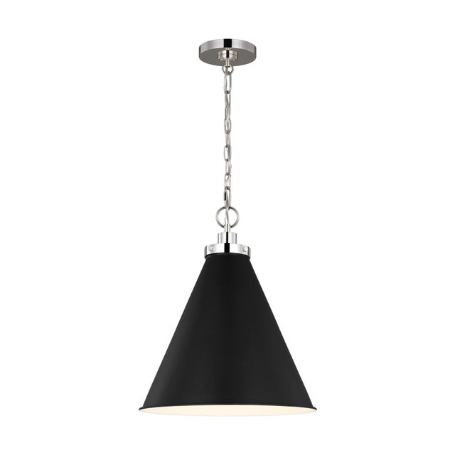 Traditional Chapman & Myers by Visual Comfort Studio Wellfleet Medium Cone Pendant, Midnight Black & Polished Nickel For Sale - Image 3 of 6