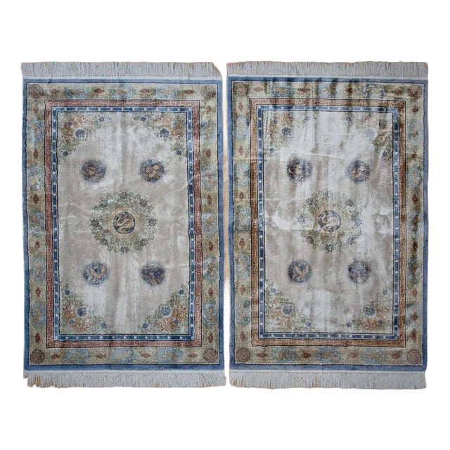 All-Silk Chinese Rugs, Set of 2 For Sale