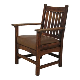Antique L& Jg Stickley Signed Mission Oak Armchair For Sale