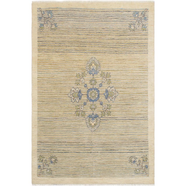 Boho Chic Gabbeh Beige/Blue Wool Rug - 4'7'' X 6'4'' For Sale - Image 10 of 10