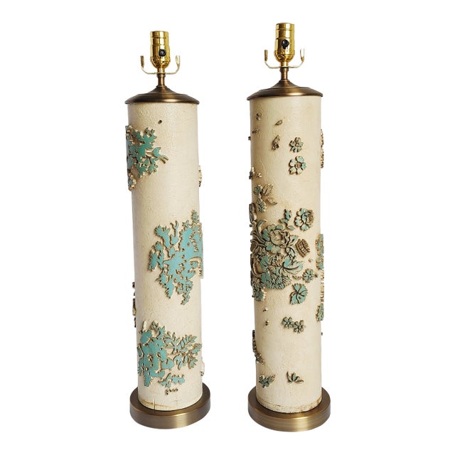 Antique Wallpaper Roller Table Lamps - A Pair For Sale