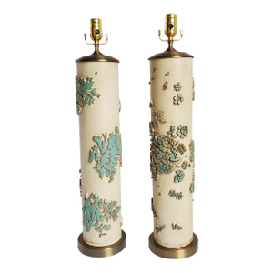 Antique Wallpaper Roller Table Lamps - A Pair