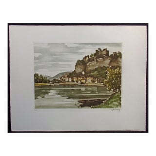 Roger Hebbelinck "La Dordogne a Bergerac" Hand Signed Color Etching Unframed For Sale