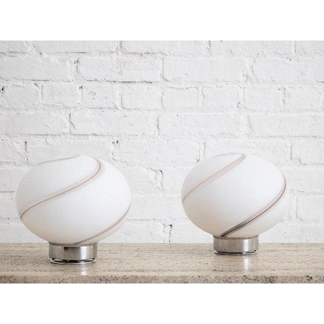 Mid-Century Modern Vetri Murano "Swirl" Globe Table Lamp, a Pair For Sale - Image 3 of 8