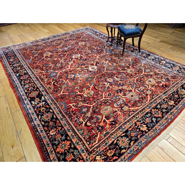 Antique Persian Mahal Sultanabad Rug, Hand-Knotted Wool, Geometric Pattern, 9x13, Red & Navy For Sale - Image 9 of 18