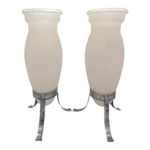 Late 20th Century Murano 'Scavo' & Iron Trumpet Vases - a Pair