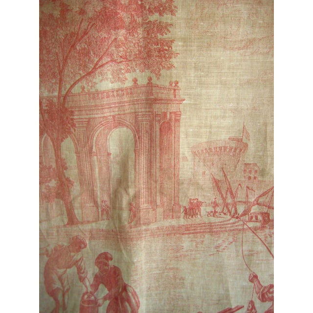 Red French Toile Wall Hanging Tapestry Harbor Scene 18 Century For Sale - Image 8 of 16