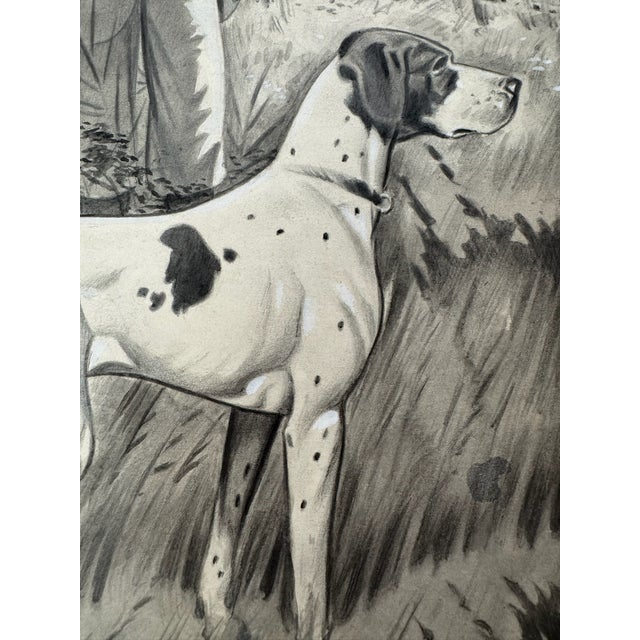 Original graphite pencil drawing by American artist and illustrator Theodore E. Schrock (1879–1952), depicting a hunting...