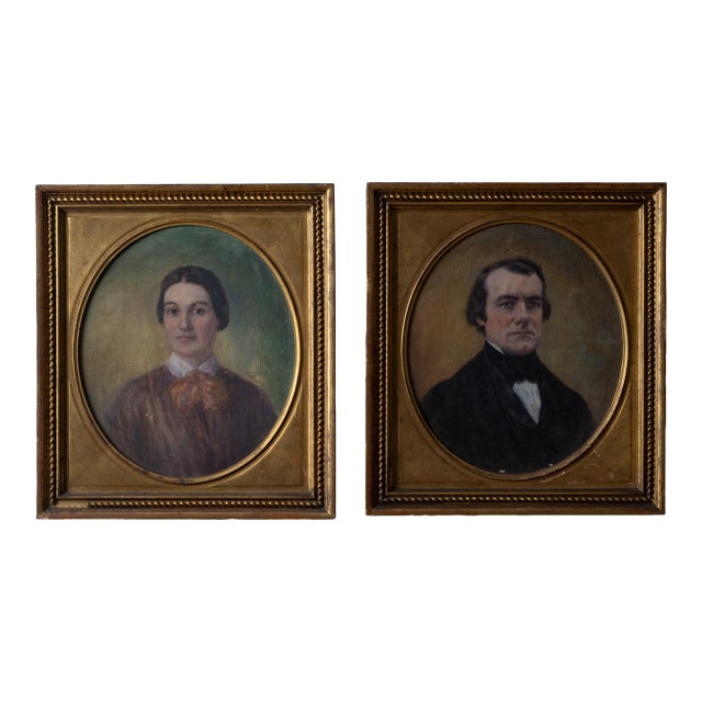 A Pair of American Portrait Paintings, 19th Century For Sale