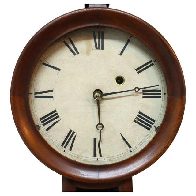 Federal Mahogany Banjo Clock With 2 Eglomise Panels & Eagle Finial C1860 For Sale - Image 4 of 7