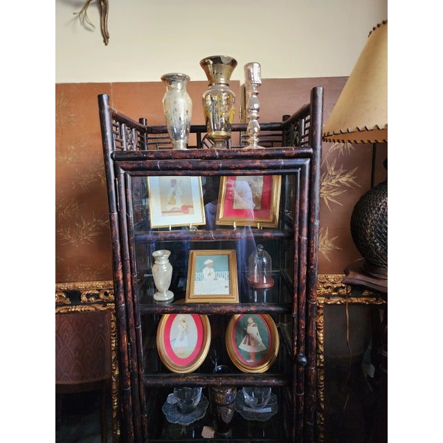 Wood Vintage Bamboo and Glass Vitrine Display Case Cabinet For Sale - Image 7 of 10