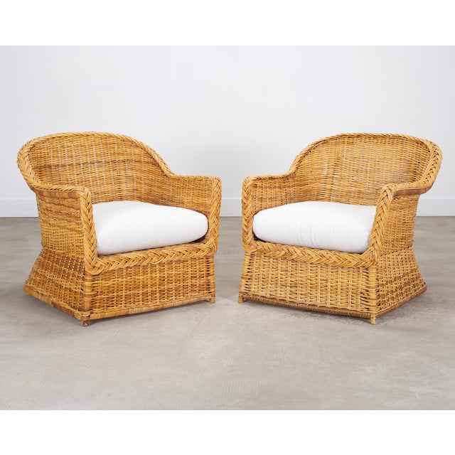 Pair of Organic Modern Rattan Wicker Lounge Armchairs For Sale - Image 4 of 18