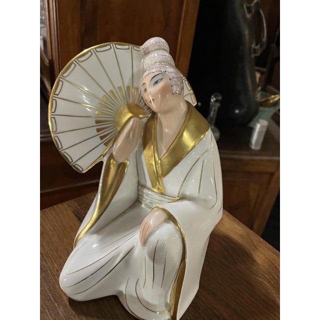 Limoges Porcelain Chinese Woman with Fan, 1930s For Sale - Image 11 of 11