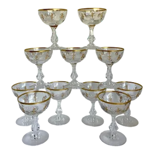 1950's Set of 11 Stemmed Champagne Sherbet Glasses by Tiffin-Franciscan